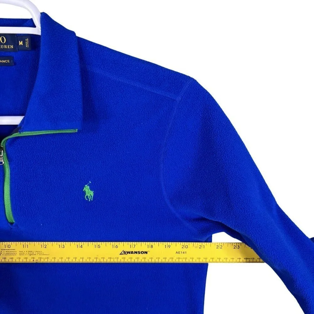 Polo Ralph Lauren Performance Men M 1/4 Zip Fleece Blue Pullover Logo Athleisure